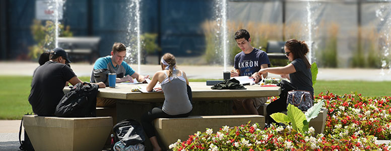 Engineering students studying on campus at The University of Akron