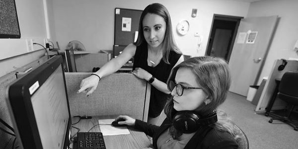 Graduate students in the school of counseling computer lab.