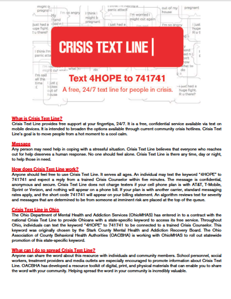 Suicide prevention and crisis fact sheet