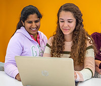 Two students working on an online class project