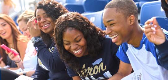 Students during a college visit to The University of Akron campus in Ohio