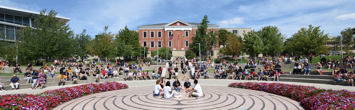 Students and faculty on Coleman Common at The University of Akron