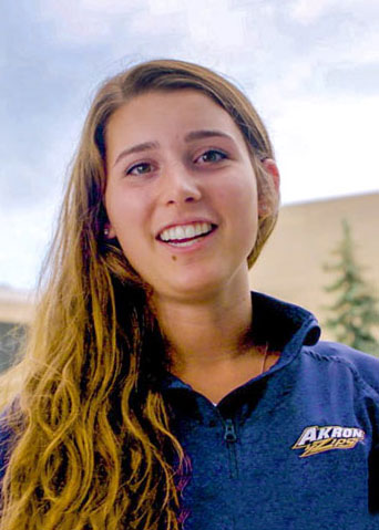 A student at the University of Akron on campus