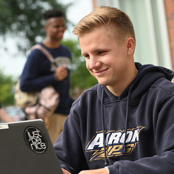 A University of Akron student in the Student Union
