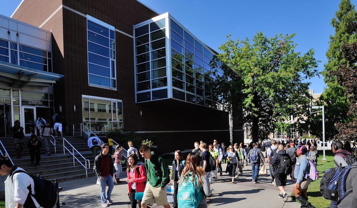 Students walking outside the Union