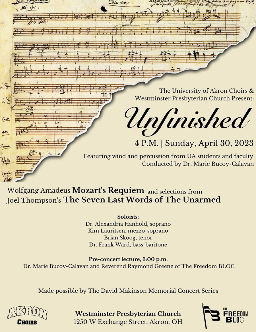 University of Akron Choral Department presents its final concert for the academic year, ‘Unfinished,’ on Sunday, April 30 at 4 p.m.