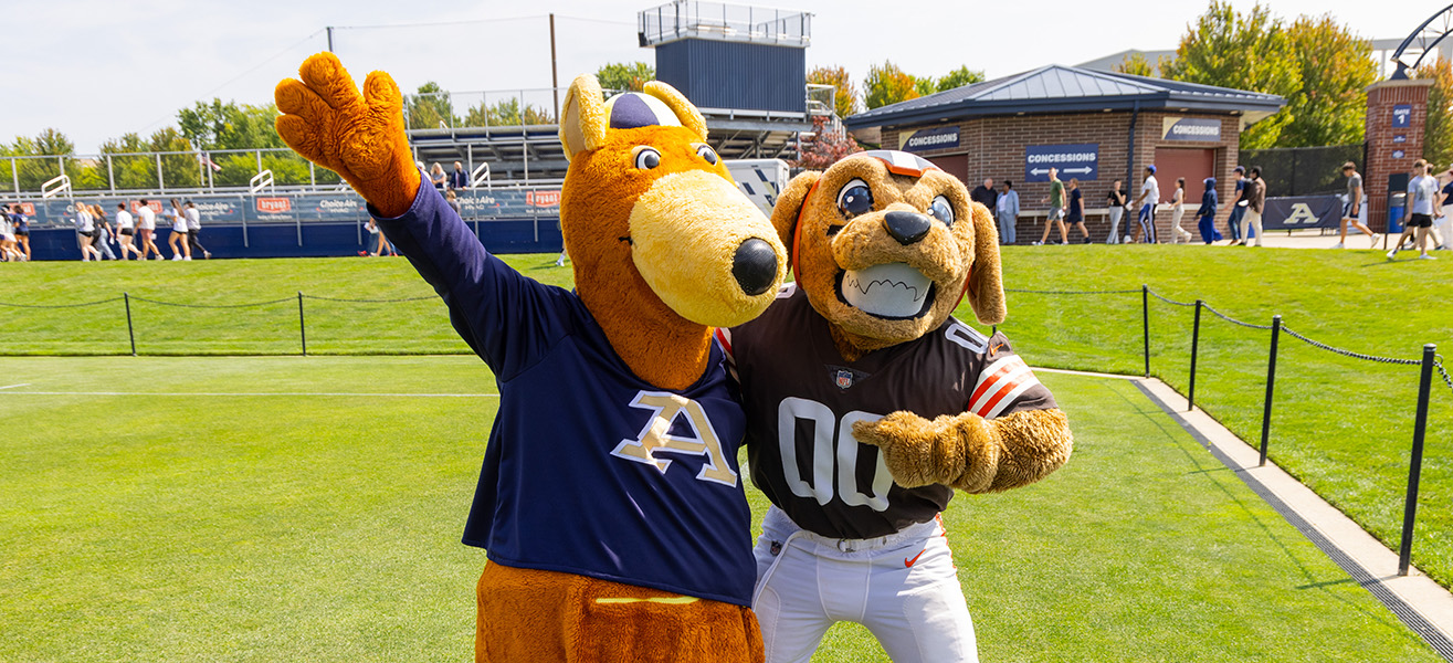 UA mascot Zippy and Cleveland Browns mascot Chomps