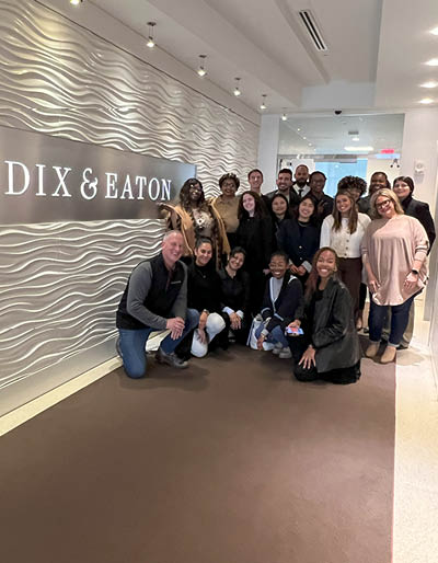 Group photo of students taken after a meeting with CEO Chas Withers, and Senior Managing Director, Lisa Zone, of Dix & Eaton. 