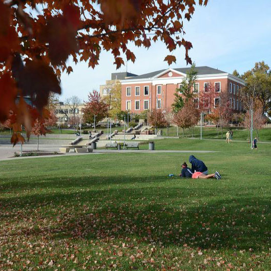 Students relaxing on campus at The University of Akron