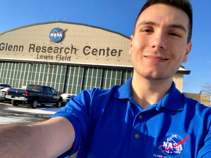 A student outside of NASA's Glenn Research Center