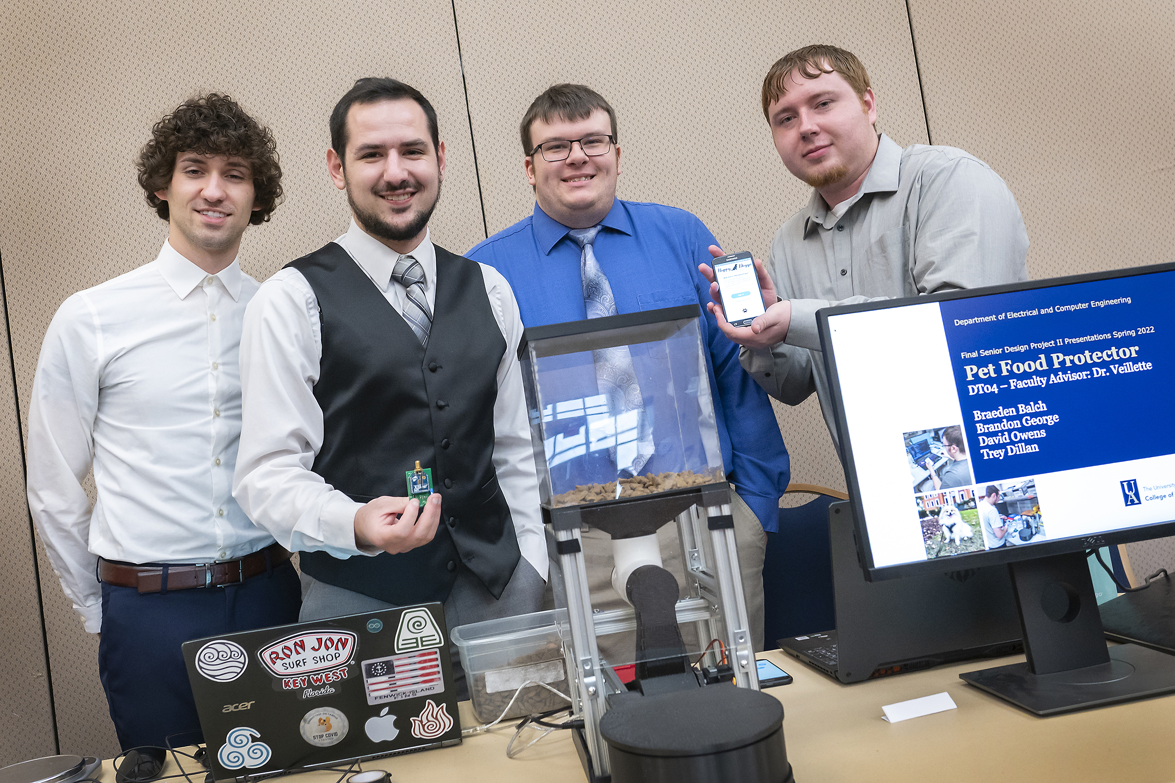 Trey Dillan, Braeden Balch, Brandon George, and David Owens are electrical and computer engineering students and protectors of pet overeating!