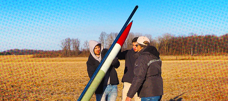 Members of the college's student rocket design team