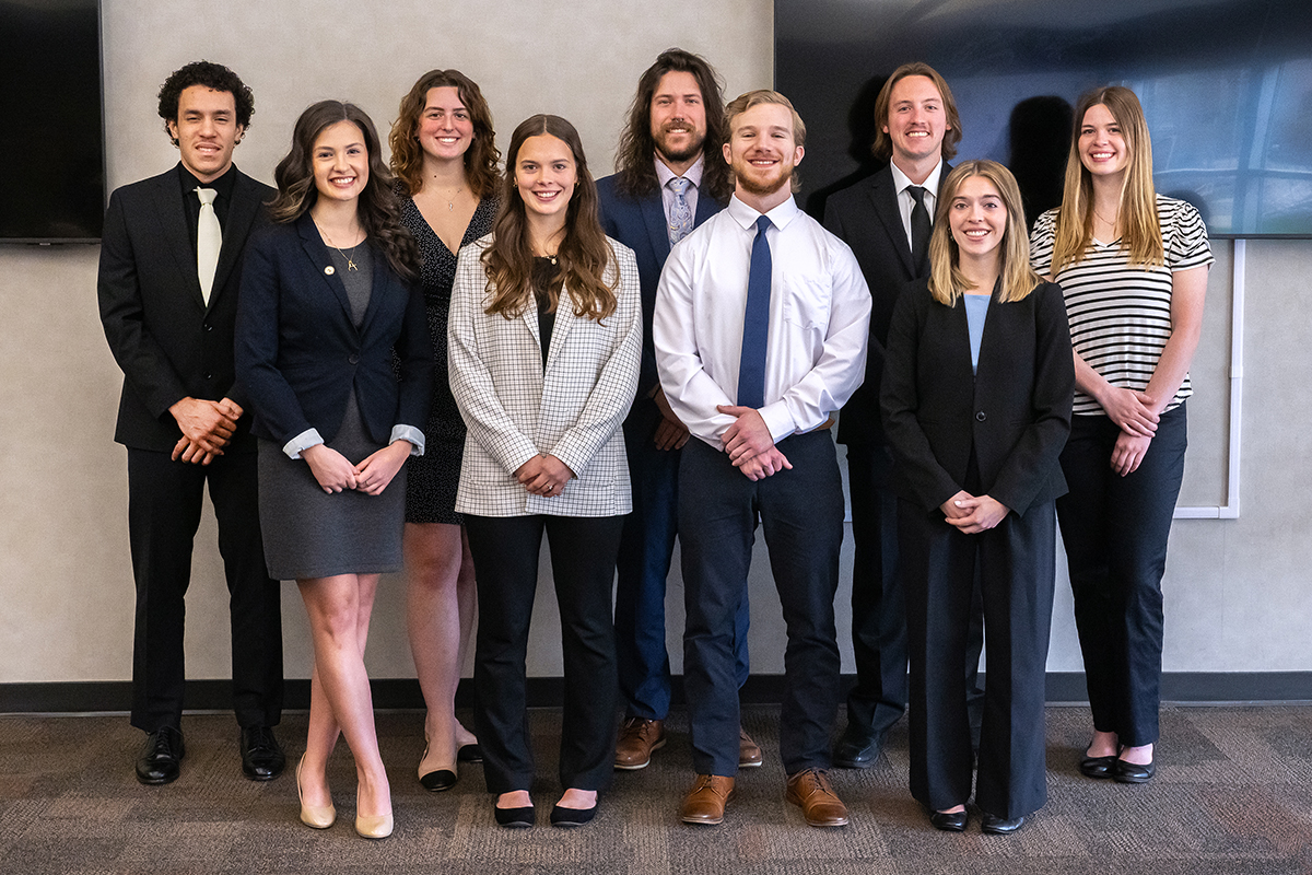 Pictured left to right are 2025 Engineering Trajectory Award recipients Rafael Soler, Cecilia Segretario, JoAnna Shafer, Leah Baker, Jonah Harsh, Bryce Zaborowski, Tyler Zadrozny, Sarah Powell and Elizabeth Zimmerer. (Not pictured: Ryan Dorste)