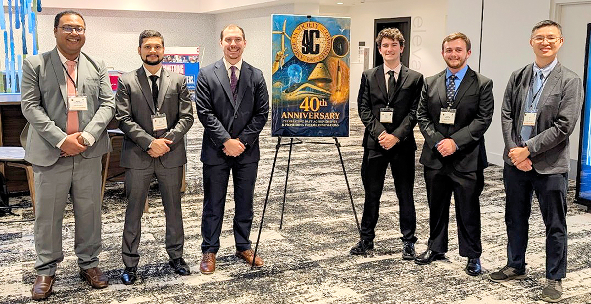 Department of Mechanical Engineering’s Team Akron at the ASC 40th Annual Technical Conference, from left: Rafsun Hossain Mridha, Faizan Mirza, Jason Mack, Isaac Sluder, Andrew Frankowski and Dr. K.T. Tan.