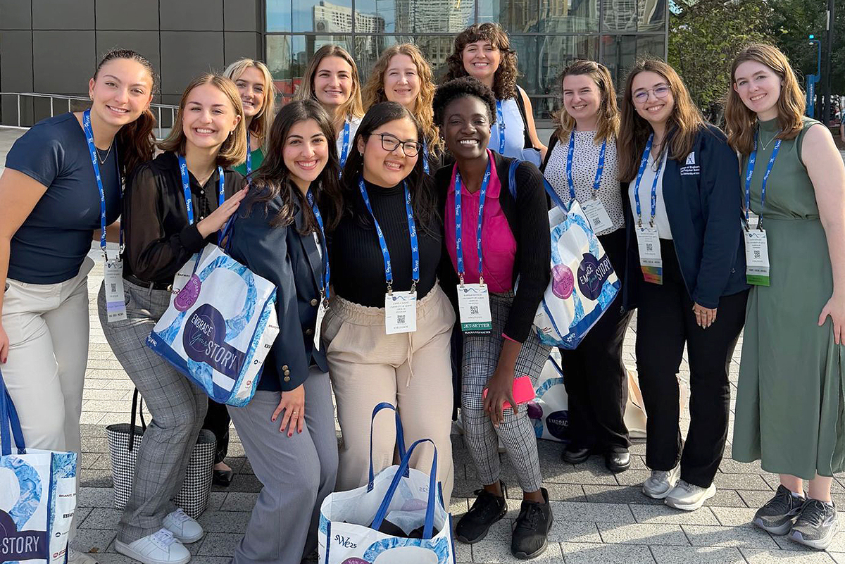 UA SWE students pause for a photo in New Orleans while attending WE25, the Society of Women Engineers’ annual conference.