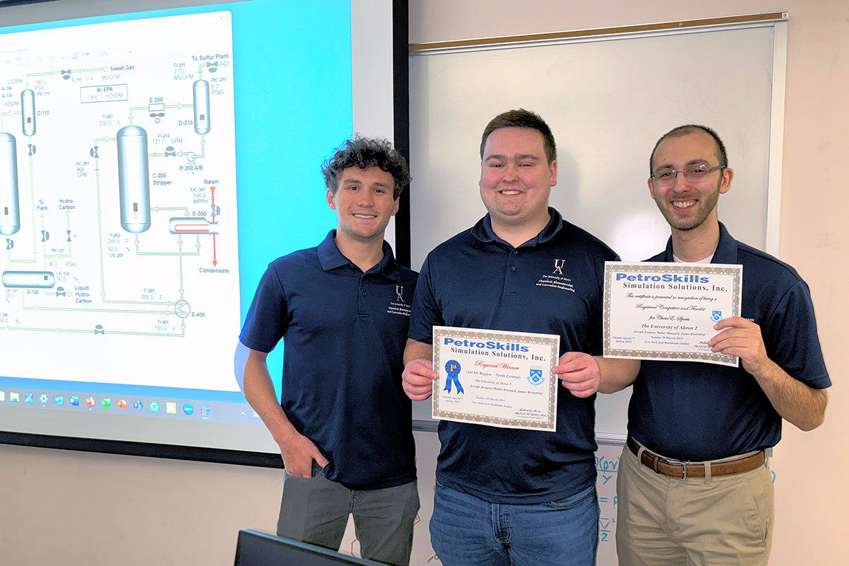 UA’s ChemE-Sports Team 2: James Bronstrup (left), Walter Bungard (center) and team captain Joseph Joaquin (right).
