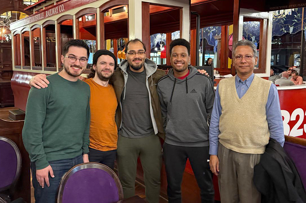 From left to right: Abdul Baghirov, Brandon McReynolds, Moni Mahesh Ghosh, Amani Russell with Dr. Sadhan Jana.