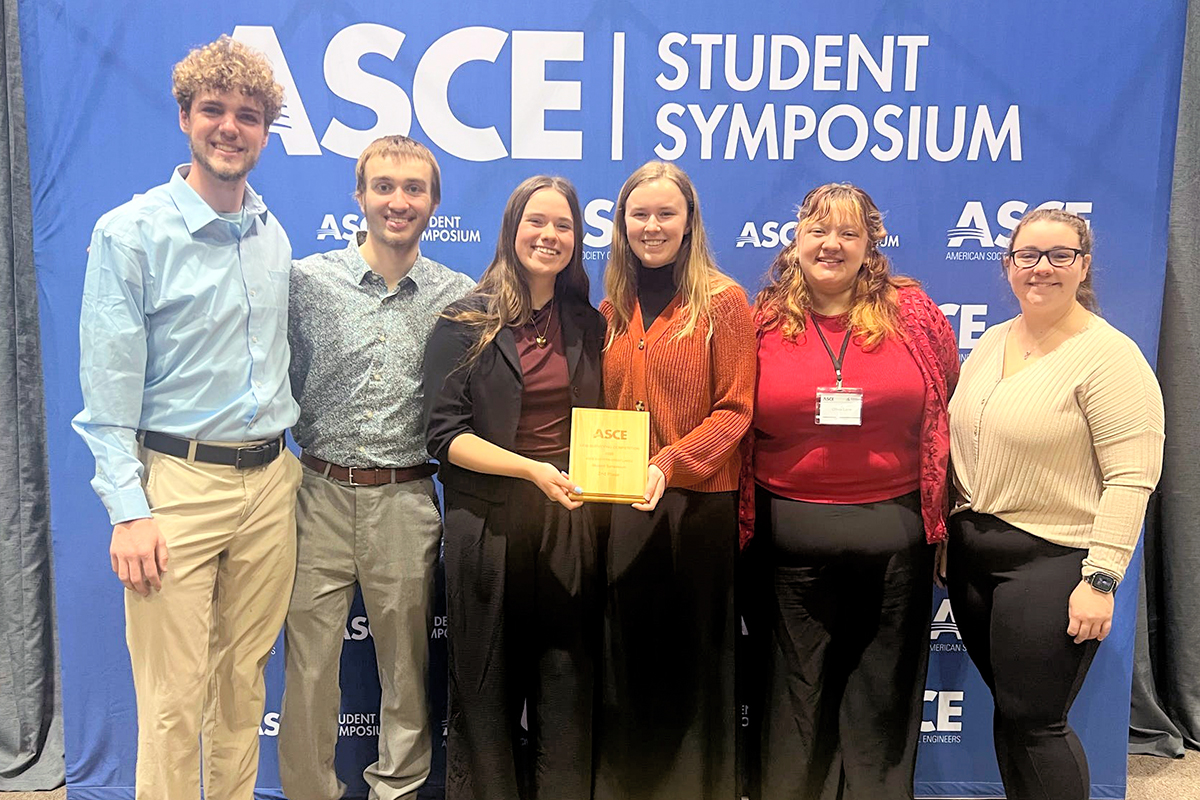 UA’s Surveying Team members, from left, Andrew Angelini, Jackson Dengg, Tarolyn Kunkel (freshman), Rachel Freno, Olivia Lane and Caley Barnett earned second place at the ASCE regional competition.