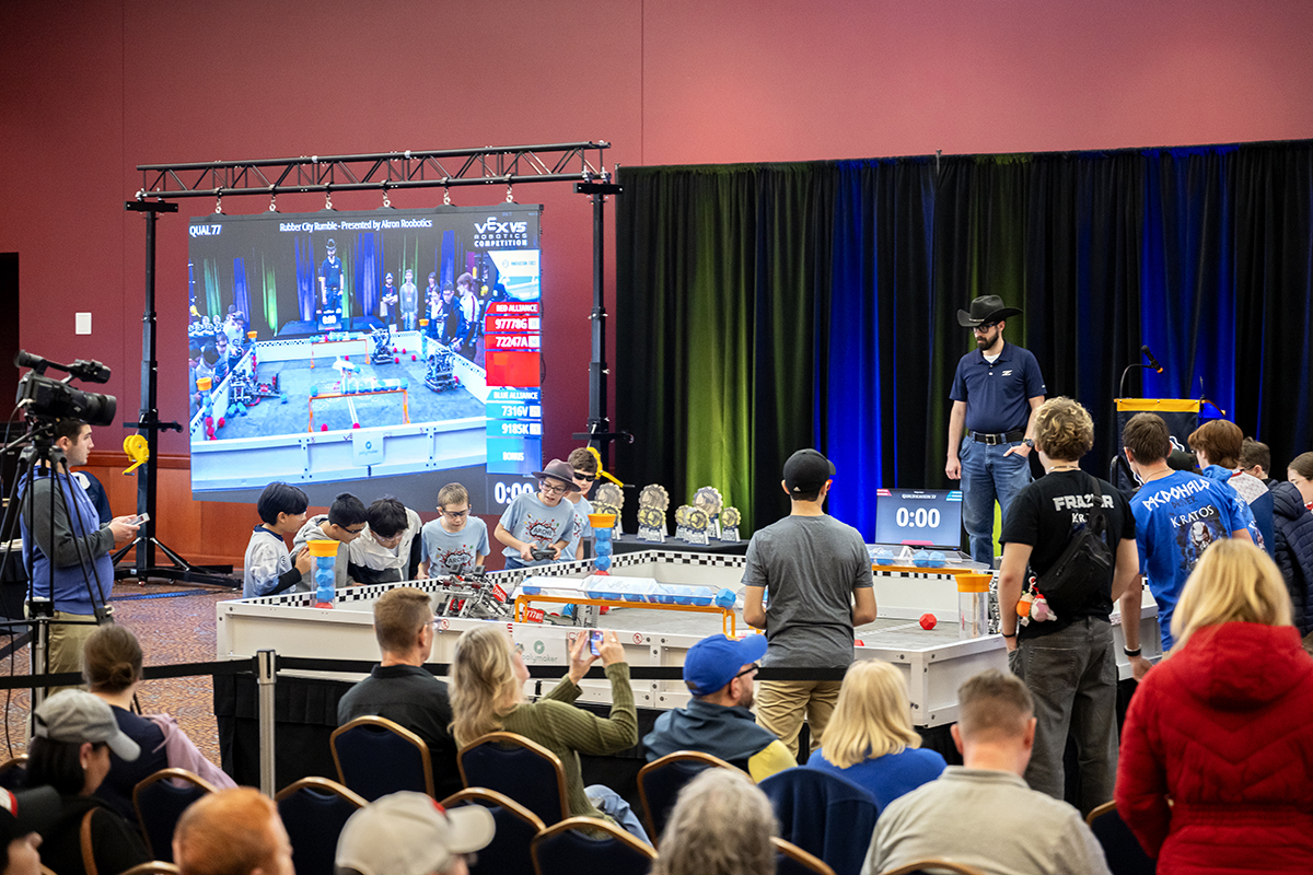 Students competiting at the Akron Roobotics Rubber City Rumble