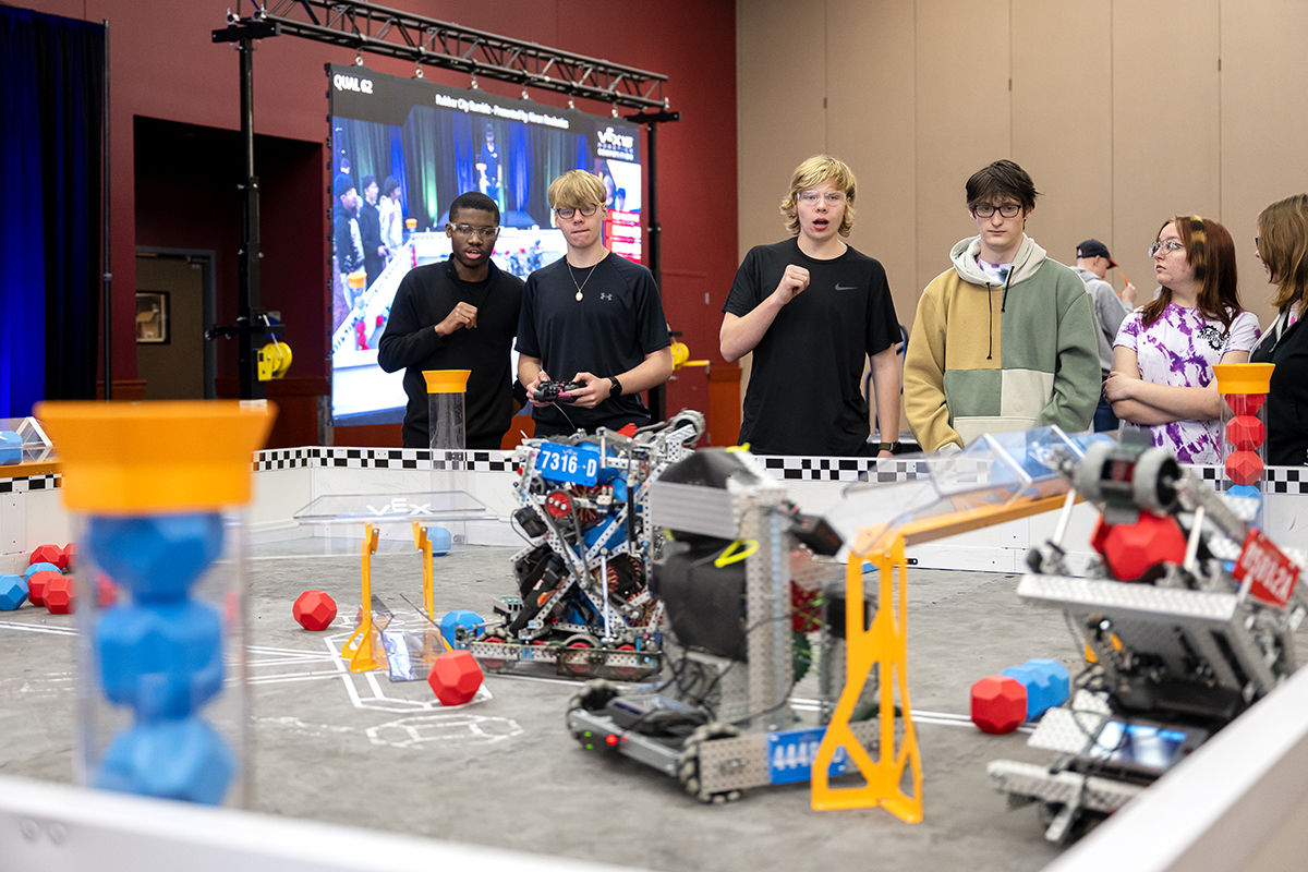 Students competiting at the Akron Roobotics Rubber City Rumble