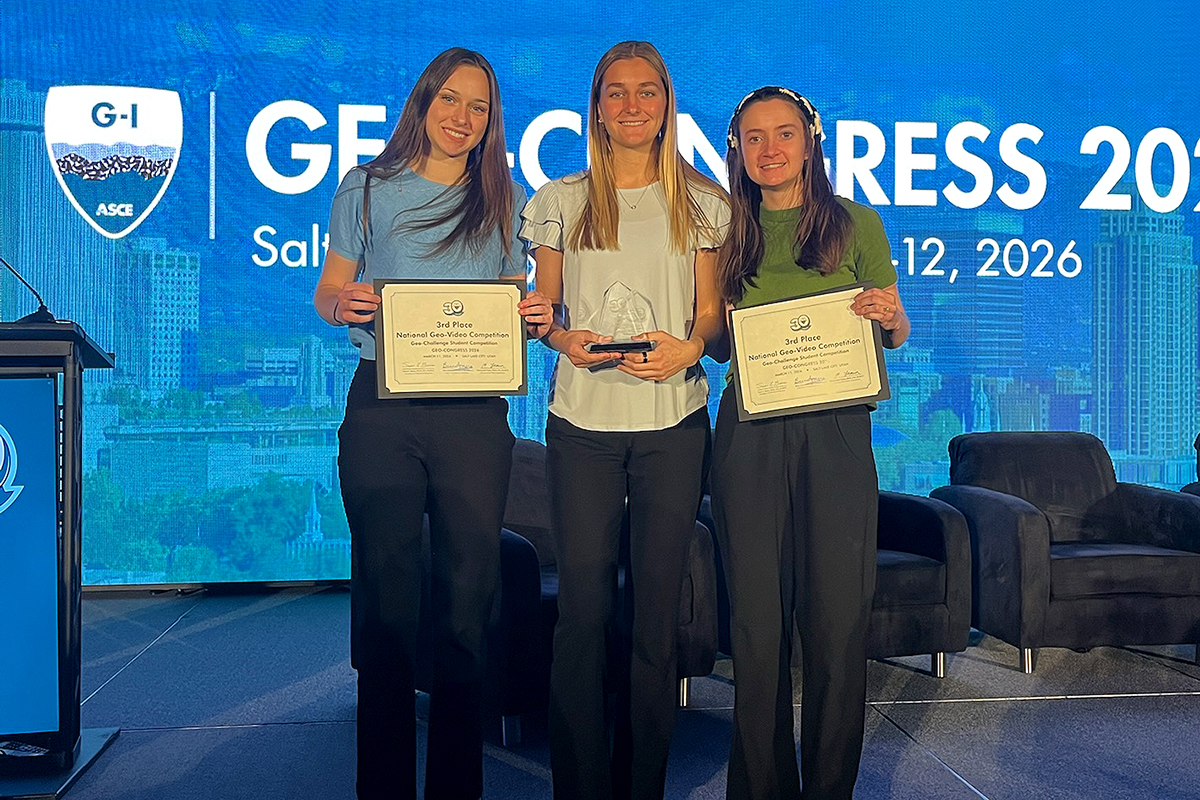 Members of the Geo-Video team, from left: Gianna DeLuca, Lauren LaRue and Emily Razo.