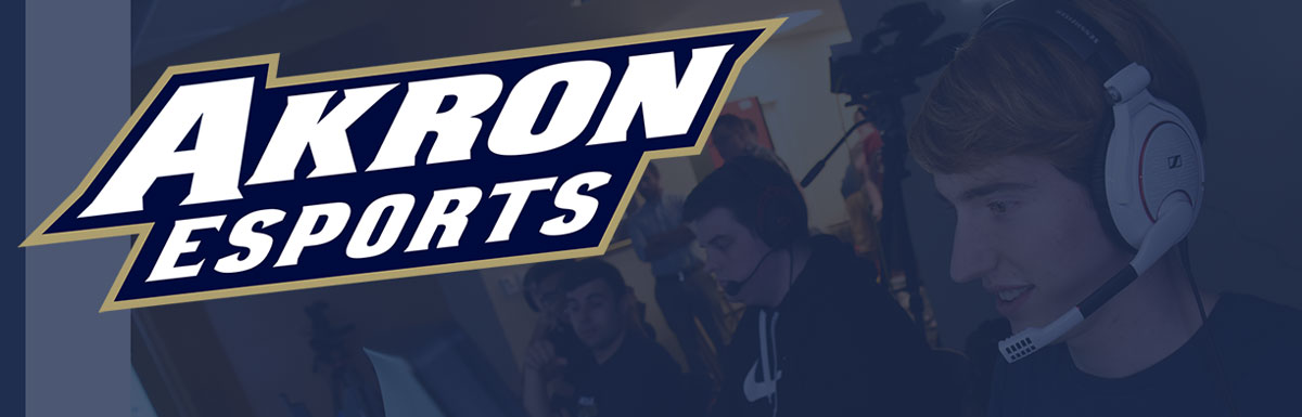 The University of Akron esports logo and banner of players