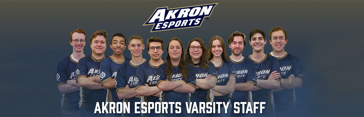 The University of Akron esports logo and banner of players
