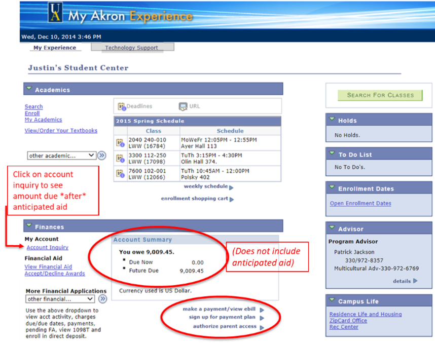 Screenshot showing the steps to take inside My Akron