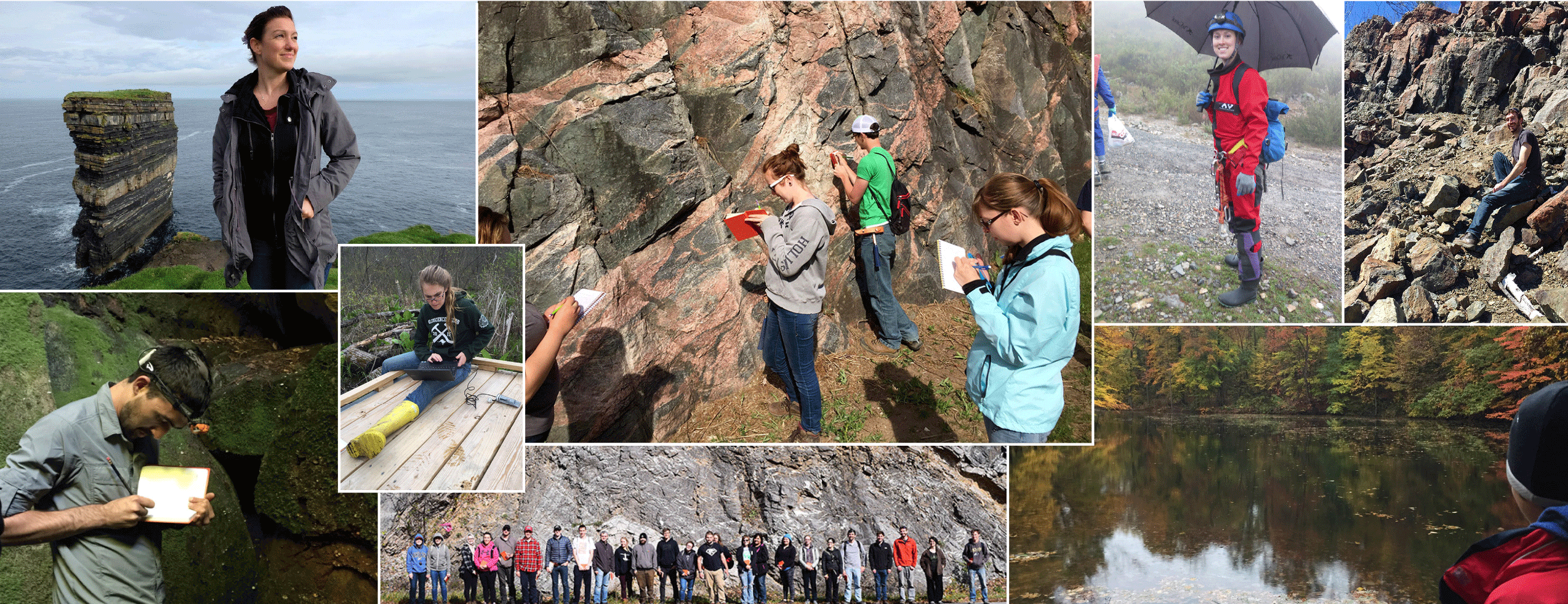 Mosaic showing geology students in the field and in the classroom
