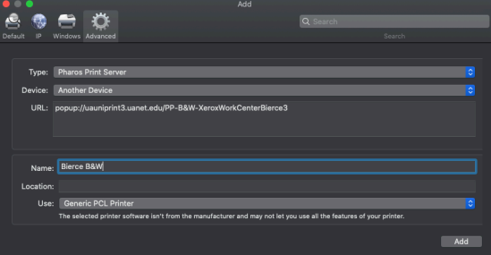 Image of Mac printer settings