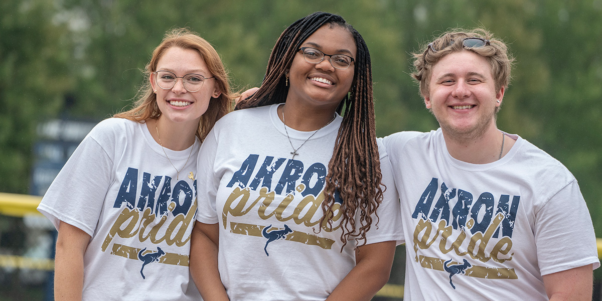 UA students wearing Akron Pride t-shirts