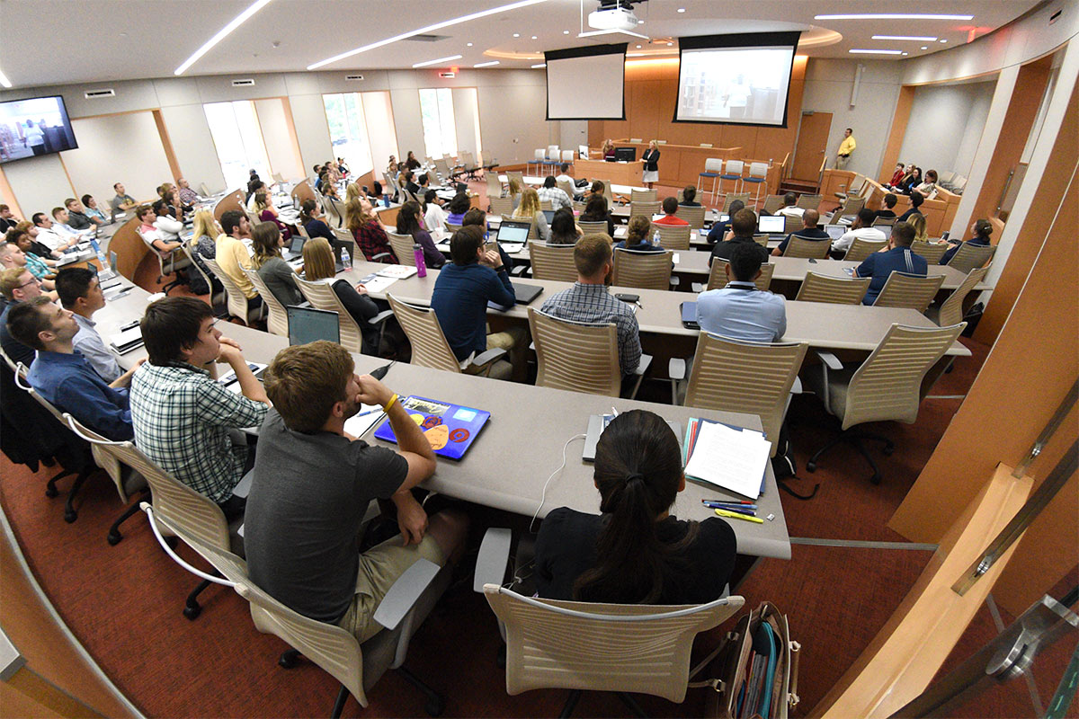 Students in the The David and Ann Amer Brennan Courtroom at Akron Law