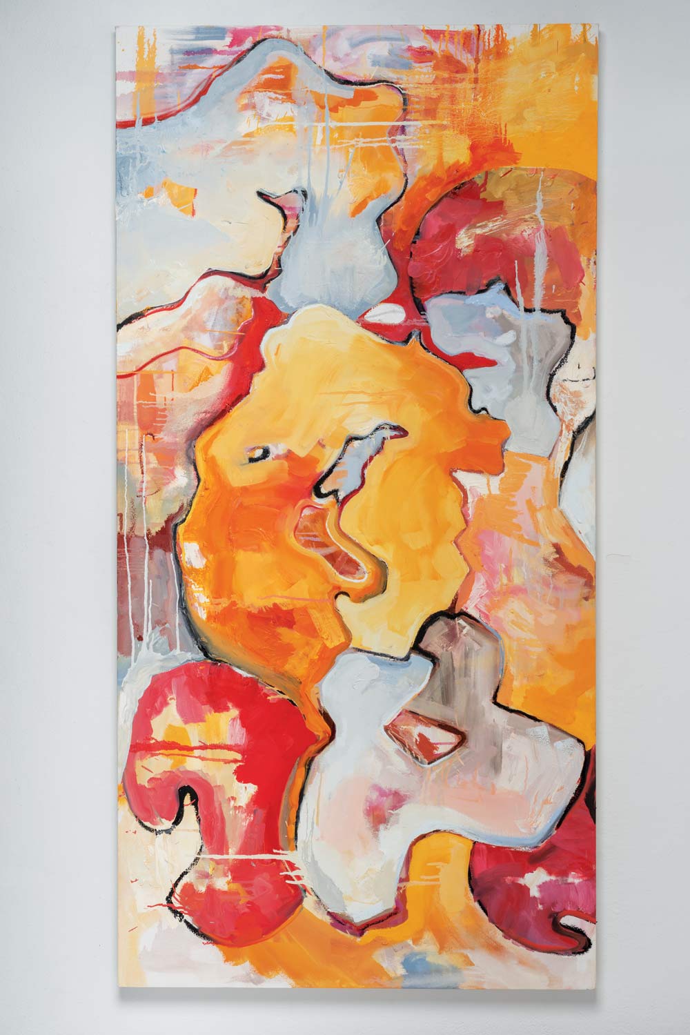 Abigail Cipar's abstract art with red, orange and white elements