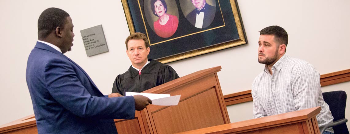 Akron Law student Imokhai Okolo during a trial law competition in Texas