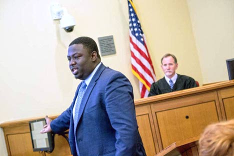 Akron Law student Imokhai Okolo during a trial law competition in Texas