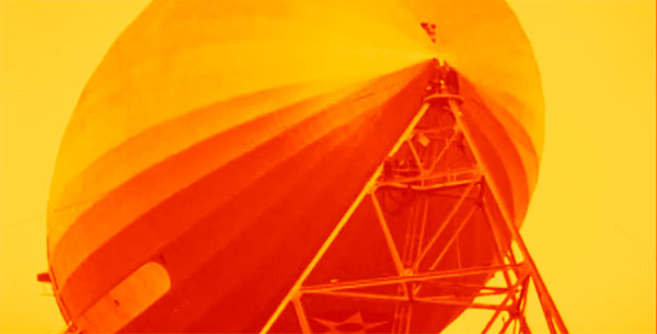 An Akron-designed airship from the 1920s prepares for flight