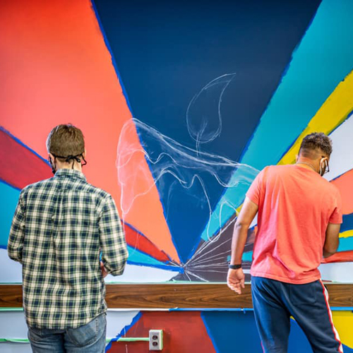 Mural art creation in Bierce Library at the University of Akron