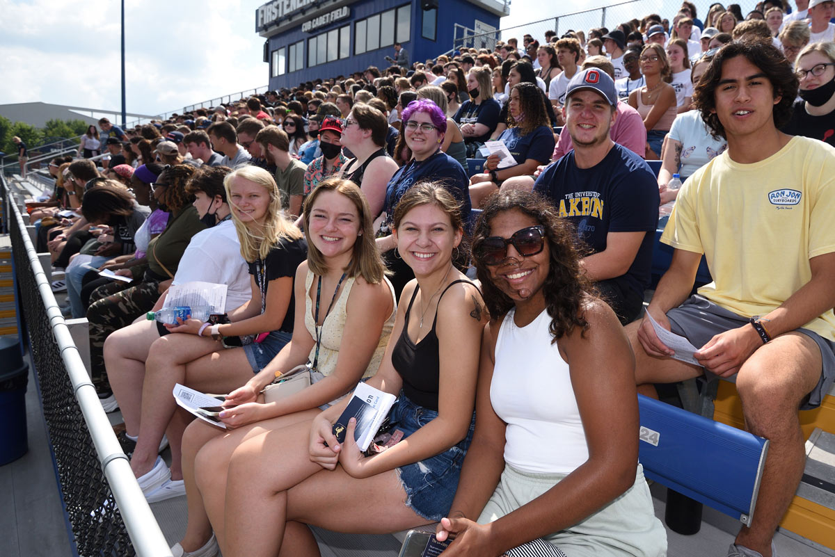 Students in the stands waiting for Convocation to start