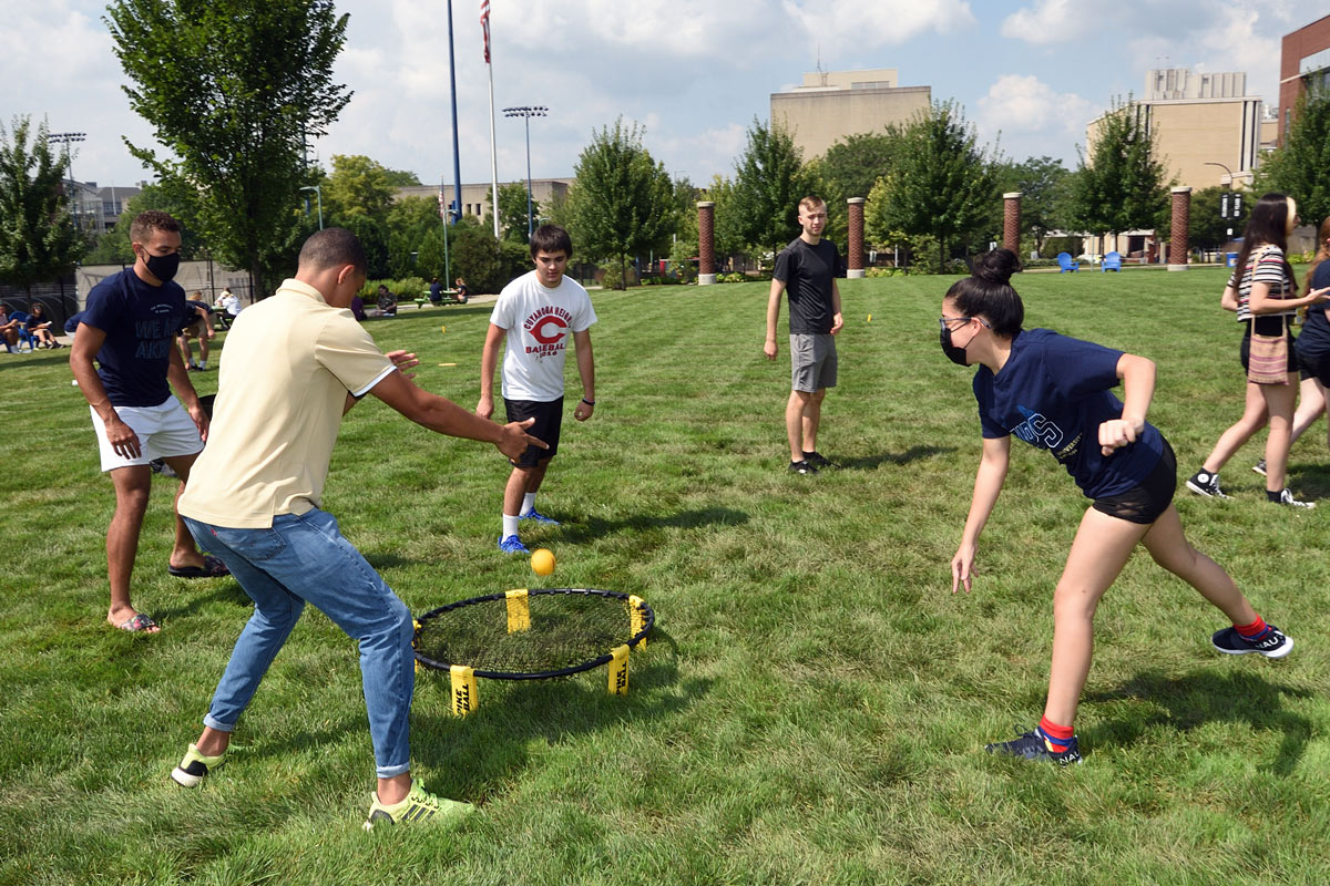 New students play a game on Coleman Common