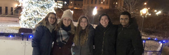 Students ice skating in downtown Akron