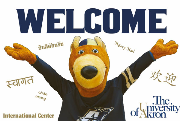 Welcome poster with the university's mascot, Zippy