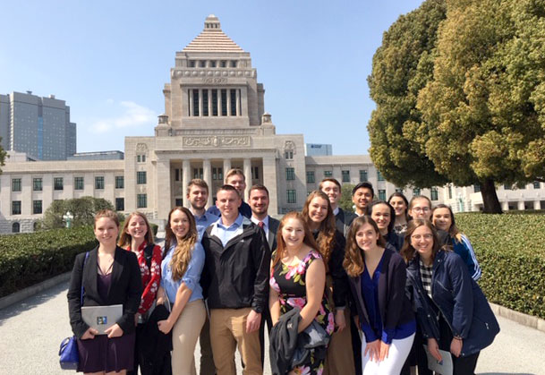 University of Akron participants in the Global Lawyer Program in front of the  Japanese Parliament