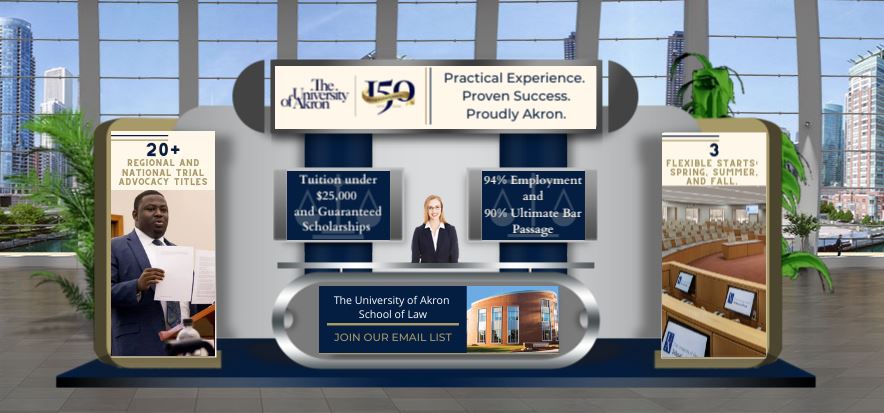 A rendering of the Akron Law booth at the Law School Admission Council forum