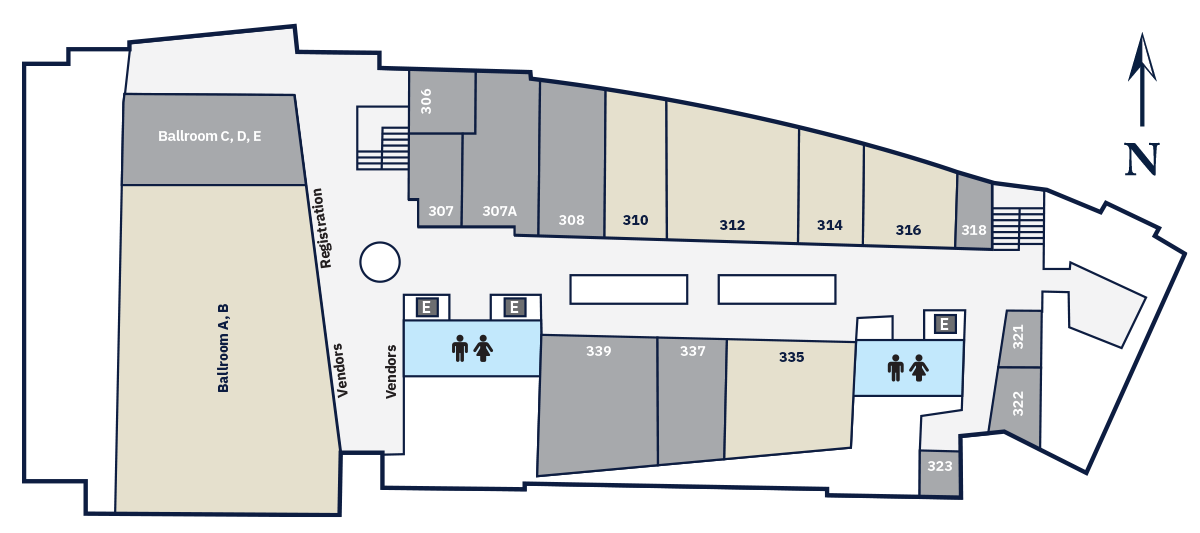 Map of the Student Union. The Ballroom is on the West end of the building. The rest of the rooms are in the Eastern wing.