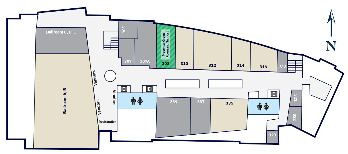 Map of the Student Union. The Ballroom is on the West end of the building. The rest of the rooms are in the Eastern wing.
