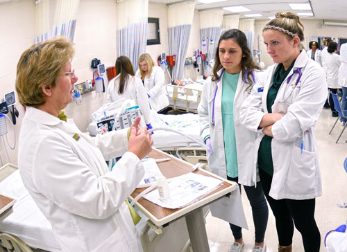 University of Akron nursing students listen to a faculty member