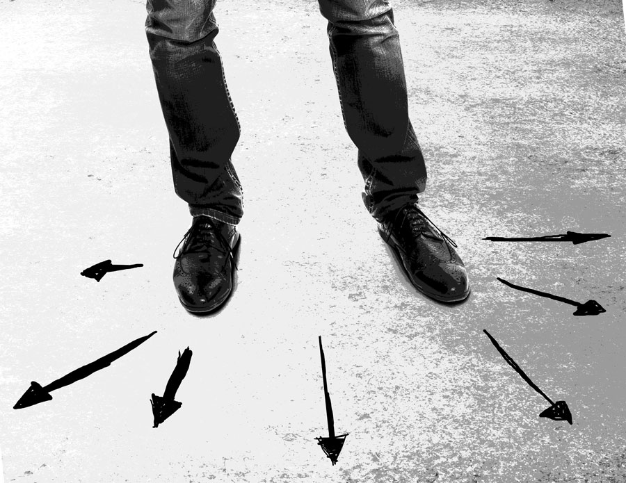 feet with arrows pointing in all directions