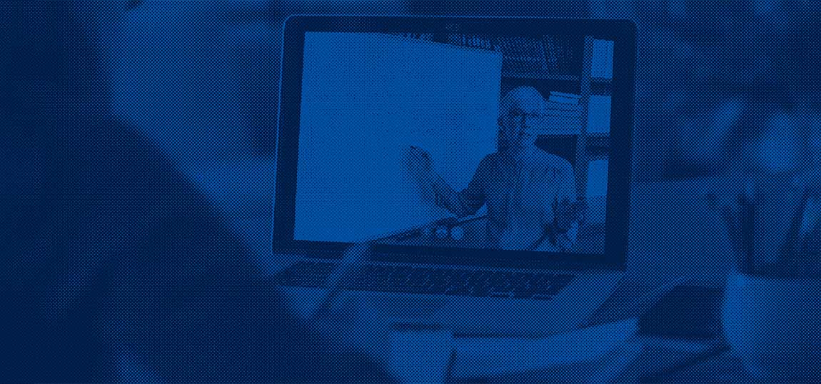 A UAkron Online faculty members teaching a class