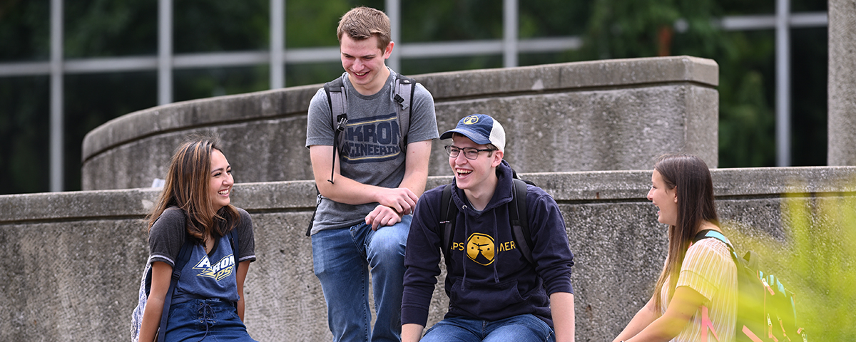 Students in front of Goodyear Polymer Center