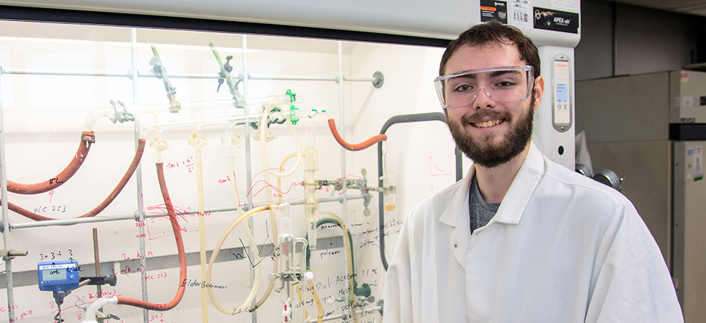 Josh Menefee at work in Dr. Joy's at The University of Akron College of Polymer Science and Polymer Engineering